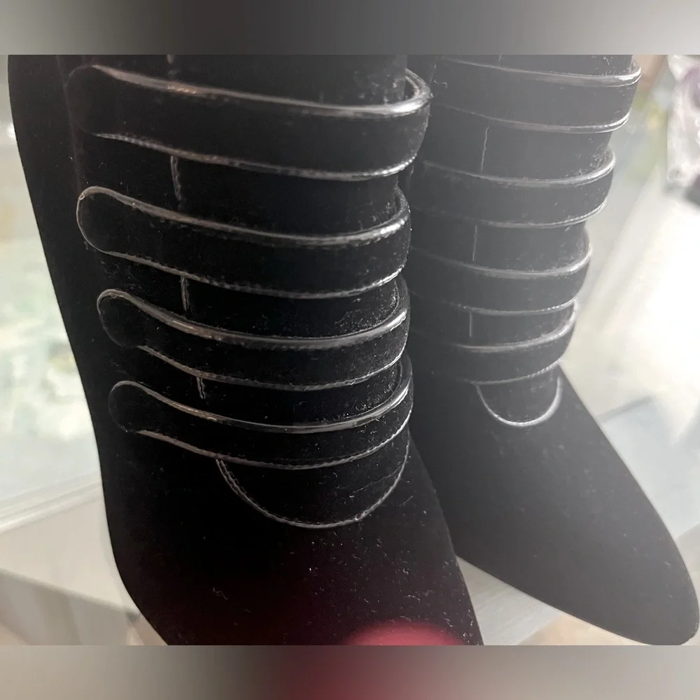 Neiman Marcus stiletto velvet ankle boots